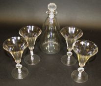 A Lalique "Barr" decanter and four glasses, decanter 25.5 cm high (including stopper) CONDITION