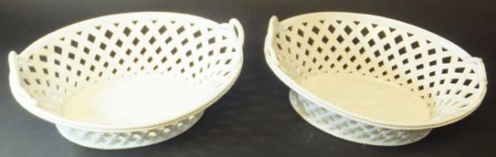 A pair of 18th Century Meissen blanc de chine baskets, dot period,