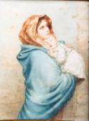 P. FAINI "Mother and child", miniature study, watercolour on ivory, signed bottom right, 8 cm x 6.