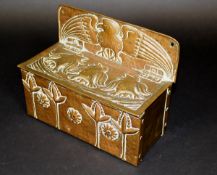 A John Pearson Newlyn copper lidded box decorated with birds and flowers, initialled to back "JP"
