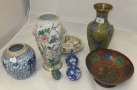A collection of Oriental items to include a blue and white ginger jar, a porcelain vase,
