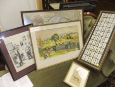 Eleven assorted pictures and prints and eight assorted mirrors to include map of Bristol,