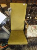 A 19th Century upholstered Victorian prie a dieu chair on ringed and turned supports