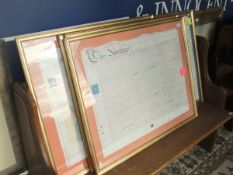 A set of five 19th Century glazed and framed Indentures