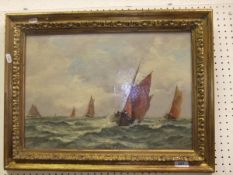 G SWAINE "Sailing boats on a stormy sea", oil on canvas,