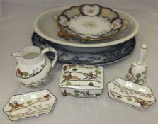 A small collection of Crown Staffordshire and Coalport "Hunting Scene" pattern china wares to