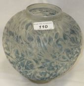 A Lalique "Gui" (Mistletoe) pattern vase with blue infill decoration, stamped to base "Lalique