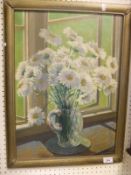 ARTHUR RIGDEN READ (1879-1955) "Marguerites", still life study of flowers in a glass jug on a