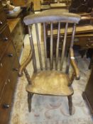 A Victorian painted beech and elm slat back Windsor armchair