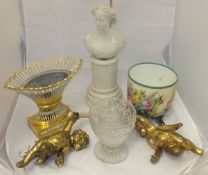 A Parian ware pillar, together with a Parian ware bust of a lady, mounted as a table lamp,