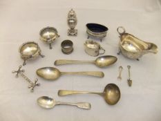 A collection of silver to include a Hester Bateman bright cut spoon, together with another similar,
