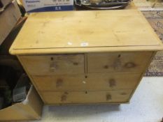 A Victorian pine chest of two short over two long drawers on turned legs and three modern mirrors