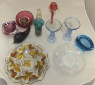 A box of various art glass, Lalique style opalescent glass bowl,