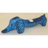 A Bitossi pottery figure of a dachshund dog with blue glaze