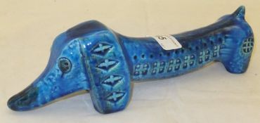 A Bitossi pottery figure of a dachshund dog with blue glaze