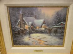 AFTER THOMAS KINKADE - seven assorted colour prints on canvas, to include "Silent Night", No'd.