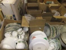 Four boxes of assorted china wares to include Wedgwood "Santa Clara" pattern dinner wares,