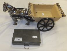 A Victorian cast iron and enamelled horse and cart figure by Ofco and a James Dixon & Son.