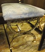 A brass framed rectangular upholstered dressing stool