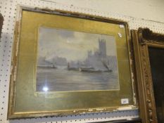 FLORENCE HAY "The Houses of Parliament", watercolour, bears title and artist's name on gilt slip,