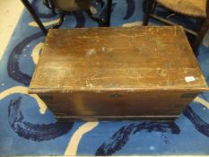 A Victorian painted pine and iron bound trunk