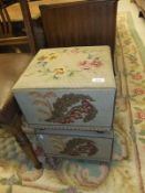 A pair of Victorian needlework decorated square box shaped stools on turned feet