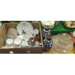 A box of decorative china wares to include a collection of Maling "Peony Rose" dressing table items,