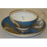 A 19th Century Sevres bleu-celeste ground and figural panel decorated cup and saucer CONDITION