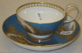 A 19th Century Sevres bleu-celeste ground and figural panel decorated cup and saucer CONDITION