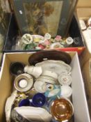 Two boxes of sundry china and glass ware to include a Chinese famille-rose style vase,