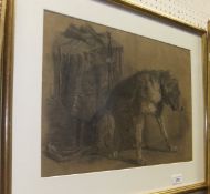 AFTER LANDSEER "Study of a seated hound", pencil and pastel,