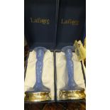 A pair of Spanish La Fiore Coleccion "Gala" blue glass and white metal mounted candlesticks