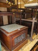 An oak side table, a mahogany side table, three tier tea trolley,