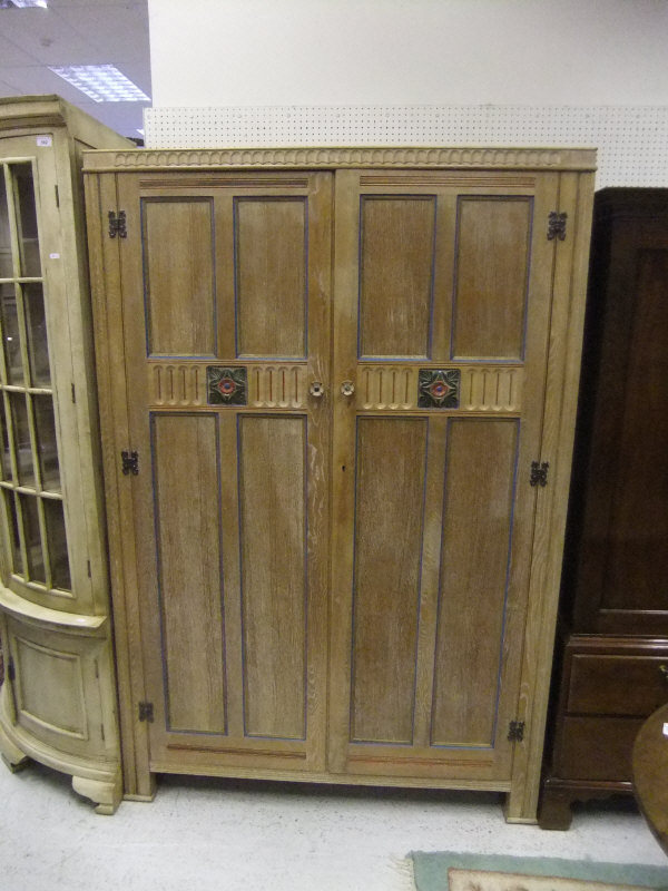A limed oak and painted chest in the Gothic Revival manner, - Image 2 of 2