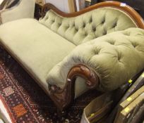 A Victorian mahogany framed chaise longue with green,