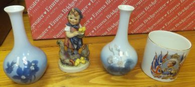 Two boxes of miscellaneous items to include a Goebel Hummel figure of a girl with chickens,