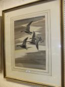 JOHN DUNCAN "Wild geese", watercolour, signed bottom right CONDITION REPORTS Some yellowing and