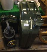 Two modern jerry cans and a vintage style railway lamp *