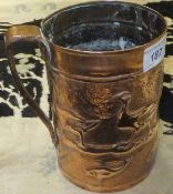 A Newlyn style copper mug decorated with ducks and fish