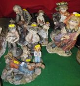 A collection of capo-di-monte figures to include "Tramp with dog", "Lady with floral skirt", "Boy