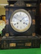 A Victorian slate and marble cased eight day mantel clock