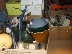 A large quantity of assorted items to include glassware, table lamps, carboy, hi-fi system, etc.