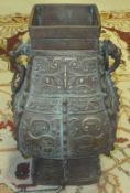 A Chinese bronze square baluster vase as a lamp CONDITION REPORTS All over scratches and marks. No