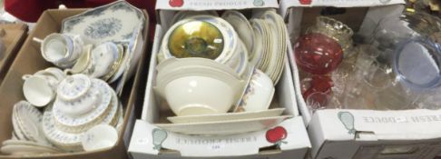 Three boxes of china and glass wares to include a collection of Royal Albert "Memory Lane" pattern