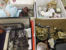 Three boxes of assorted sundry china, glass, metal wares, etc,