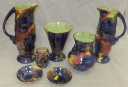 A collection of Maling "Storm patched yellow, pink and blue" pattern wares,