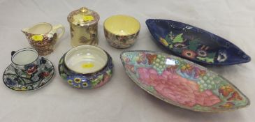 A collection of Maling ware to include a "Pink ground with green grapes on vine to border" pattern