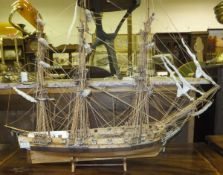 A 20th Century Mauritius scratch-built treen ware model of the three-masted French vessel "La