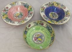 Three Maling bowls, to include "Springtime waved pink border" pattern,