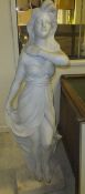 A 20th Century Italian carved alabaster figure of a woman in Roman dress with hand across her chest,